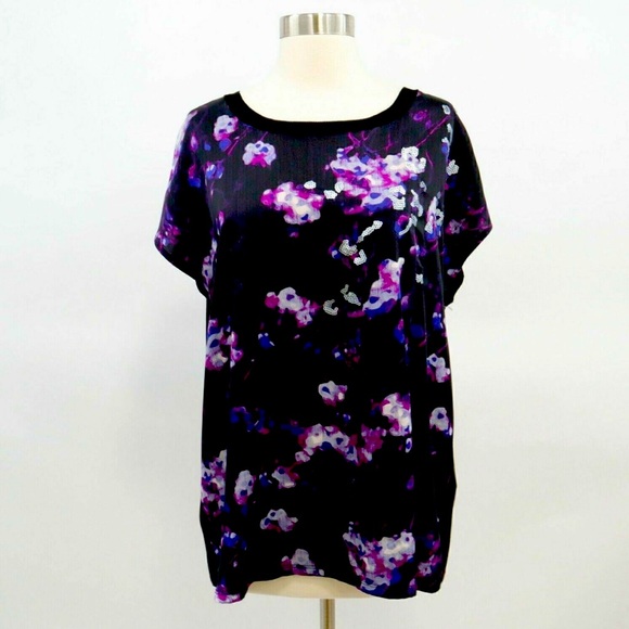 Donna Karan Tops - DONNA KARAN Floral Black and Purple Women's Top